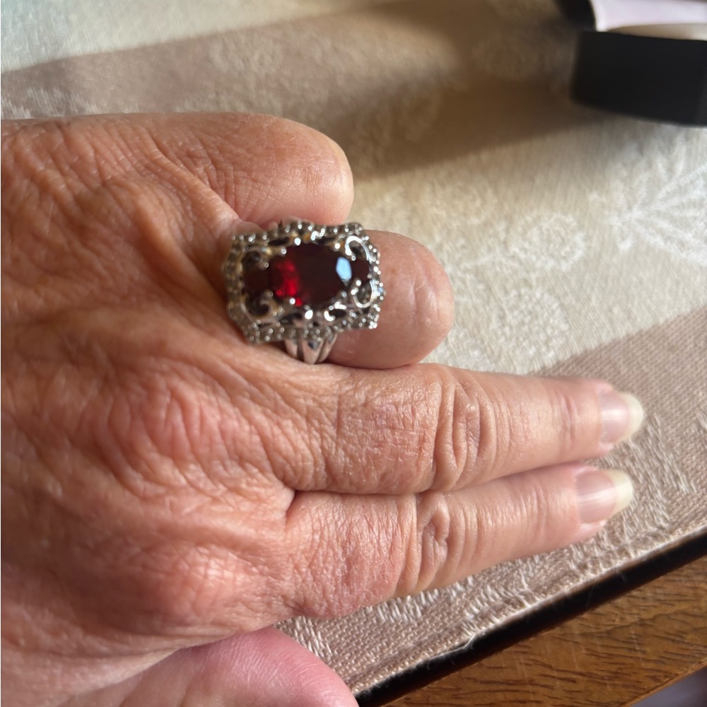Vintage Garnet Ring set 925 - Picture 8 of 10